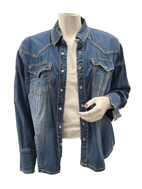 MXM Blue Two-Tone Denim Western Shirt Jacket Size 2X